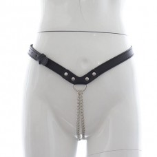 Faux Leather Panties Female Chastity Belt with Steel Chain