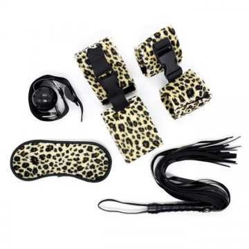 Leopard Leather Bondage Harness Sex Games Toy 5-Piece