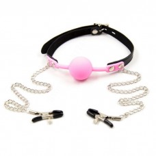 40mm Mouth Ball Gag with Nipple Clamps and Lock